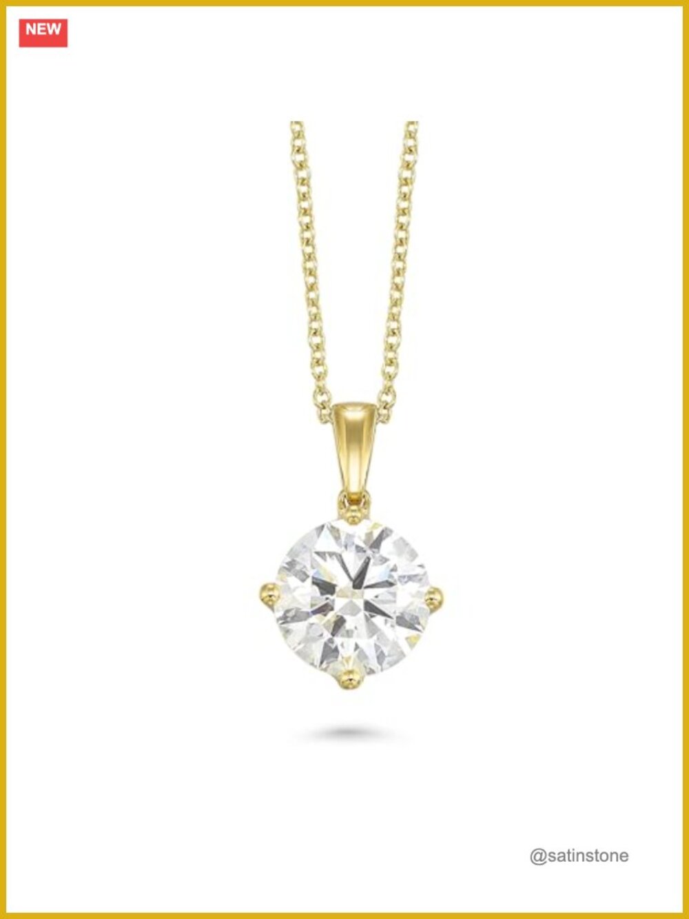 3ct Lab Grown Diamond Solitaire Necklace 14K Yellow Gold